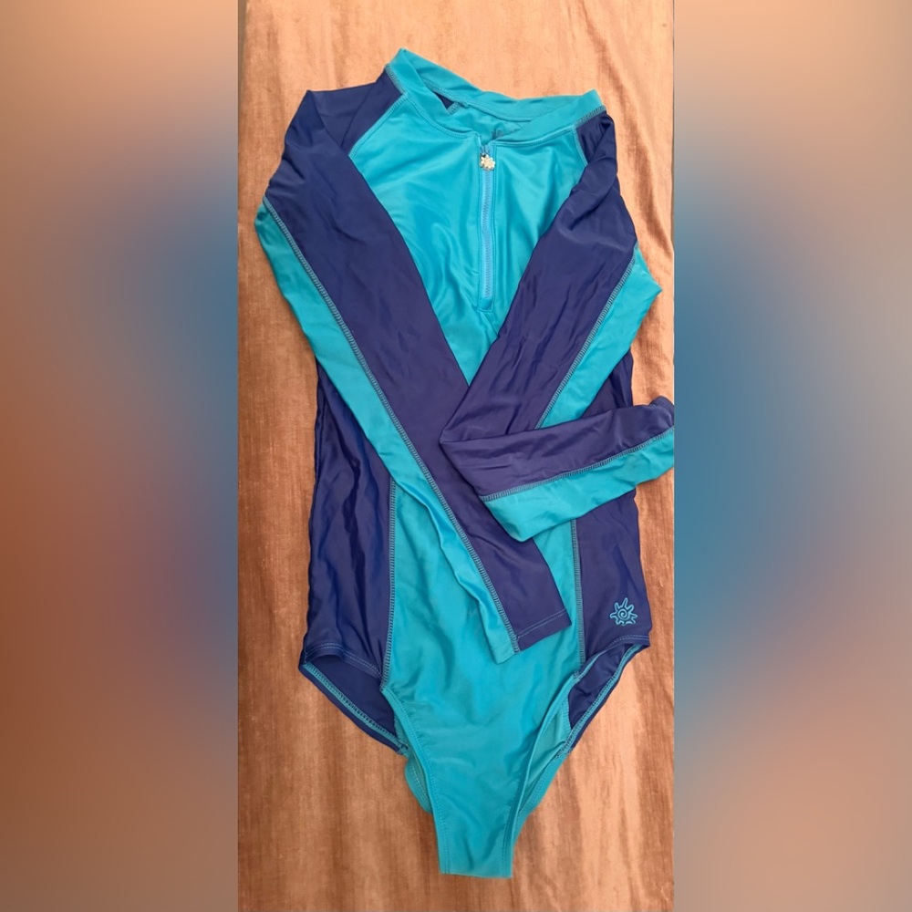 Skinz Blue and Teal Long Sleeve Swimsuit UV protection